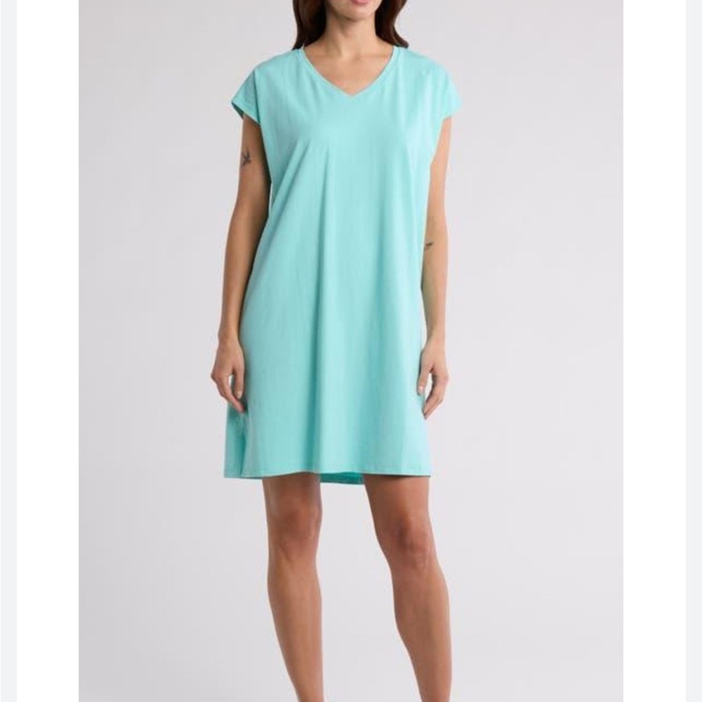 NWT Eileen Fisher Blue V-Neck Cap Sleeve T-Shirt Dress